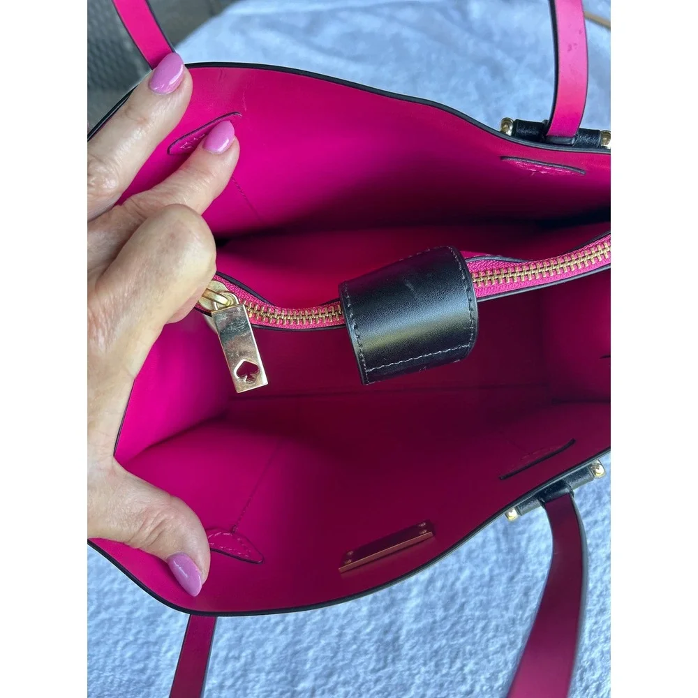 Kate Spade Arbour Hill Elodie Satchel Black Hot Pink Leather Crossbody Bag Lux